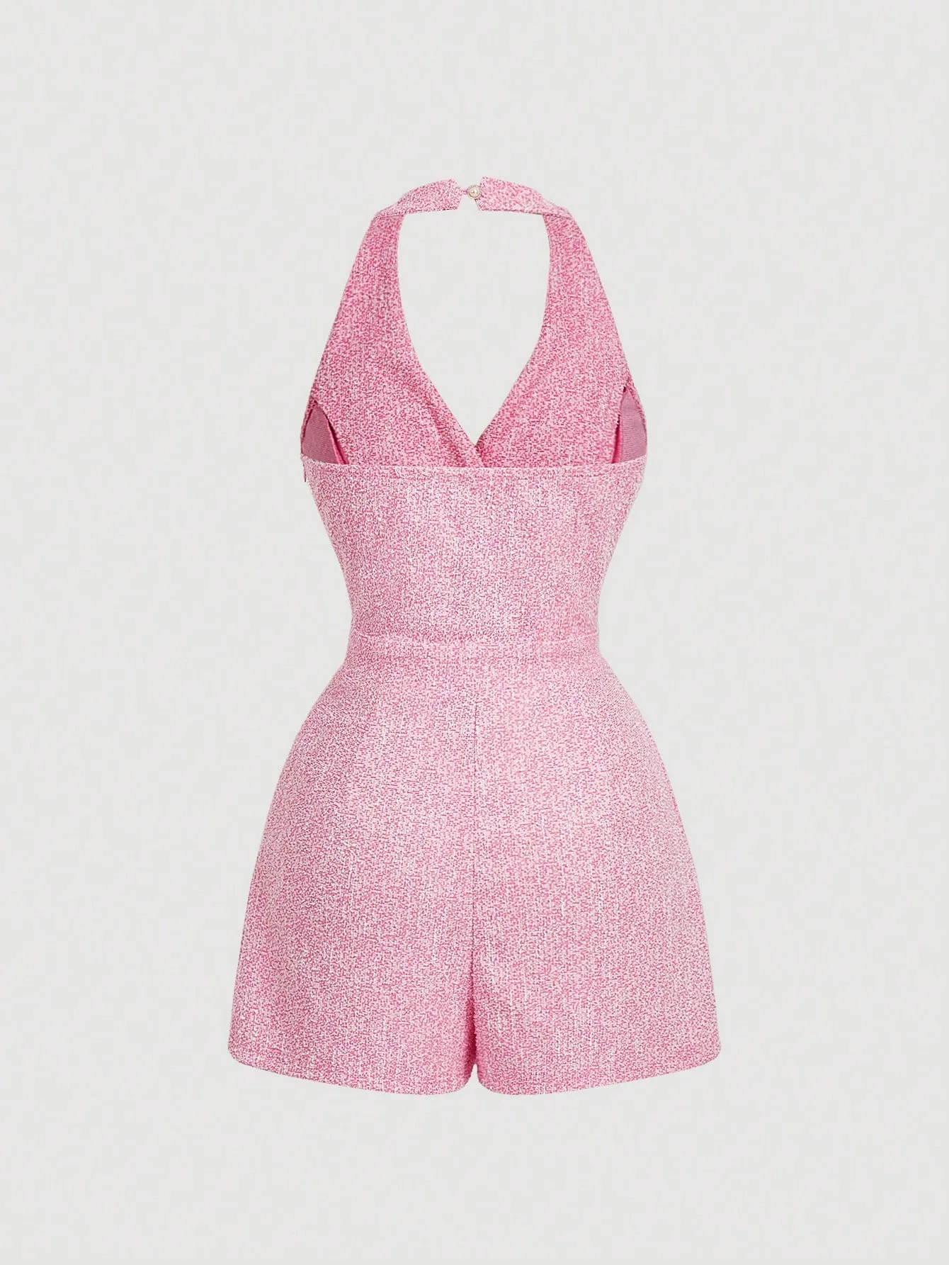 Women Tweed Halter 2 Piece Set Sleeveless Button Front Crop Top High Waist Shorts Outfit Elegant Casual Set Daily Wear & Dating