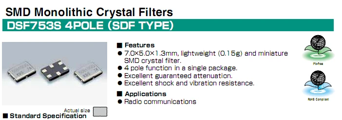 5pcs/lot DSF753SDF 38.850M 38.850MHZ KDS 5*7 6 chips Electronic new