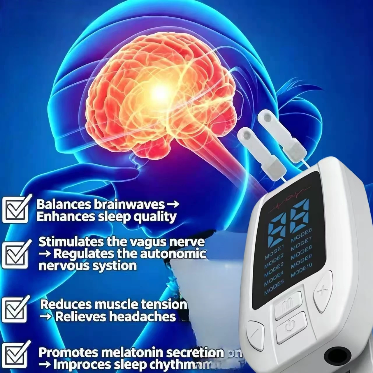 Vagus Nerve Stimulator Ear Clip VNS, Rechargeable Brain Relaxation Device for Insomnia Treatment Sleep Aid Anxiety Stress