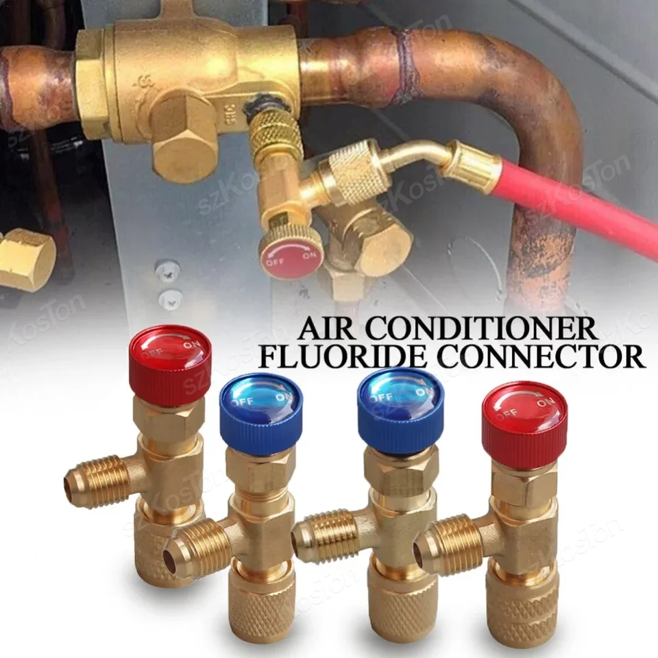 Juego De Válvulas De Seguridad Para Aire Acondicionado R22 Y R410 Con Adaptador SAE – Hecho De Cobre Resistente