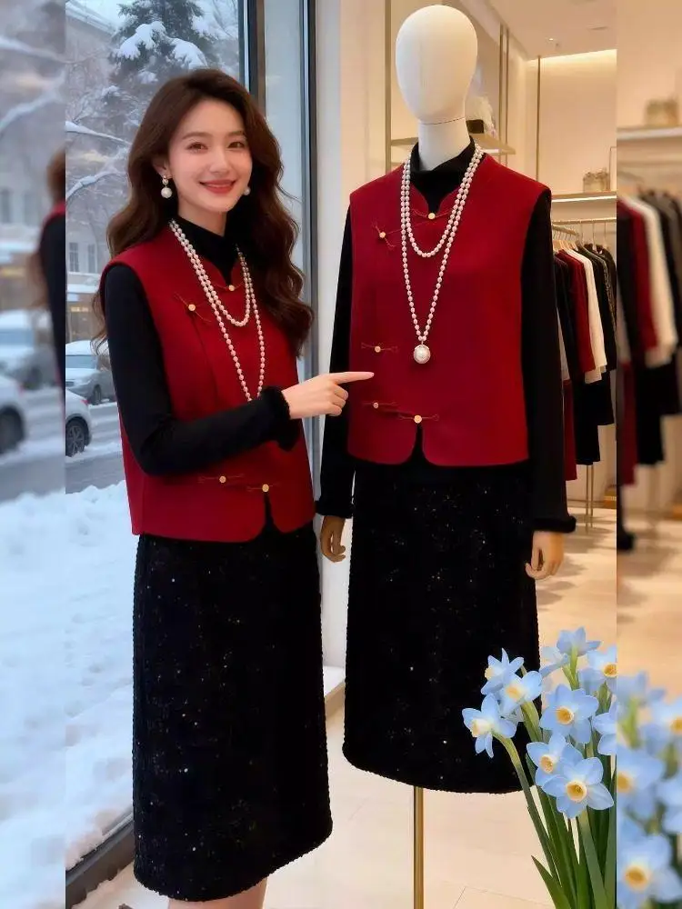 

Новый шерстяной жилет с двойным воротником и красными пуговицами в китайском стиле из Циндао, женское шерстяное пальто прямого кроя, эксклюзивно онлайн, размер S