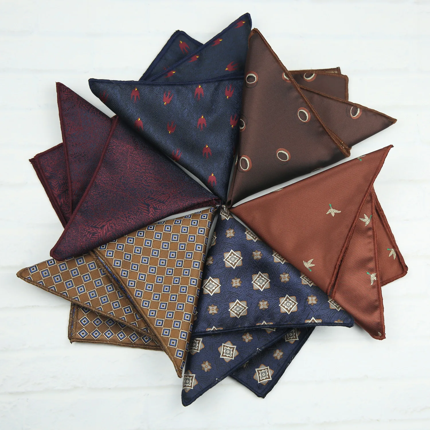 2026 New Pattern Animal Bird Pocket Square Brown Navy Block Diamonds Handkerchief Polyester Jacquard Wine Red Hanky Wedding Gift