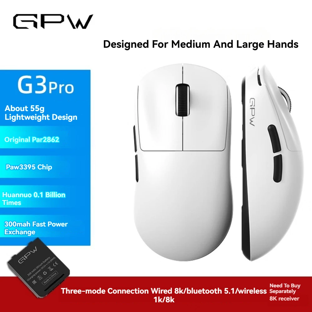 GPW G3 Mouse Wireless 2.4g Bluetooth 8K Hz Return Rate Paw3395 Custom Lightweight High Performance FPS Gaming Mouse Valorant CS