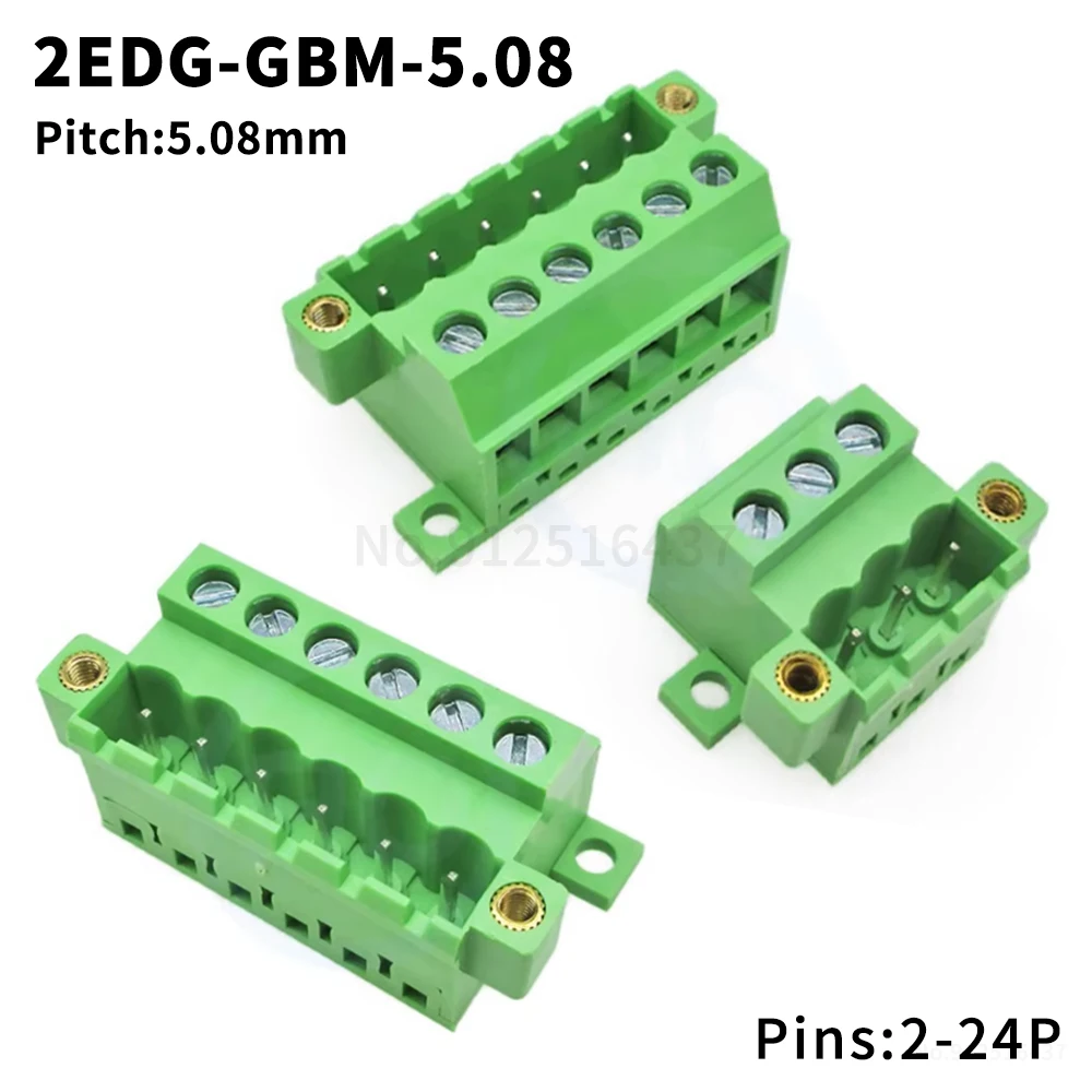 (5 pcs) KF 2EDG-GBM-5.08MM Flanged Screw Terminal Block with Fixed Ears Locking Plate Pin Header 5.08MM 2~24Pin 15EDG GBM 5.08