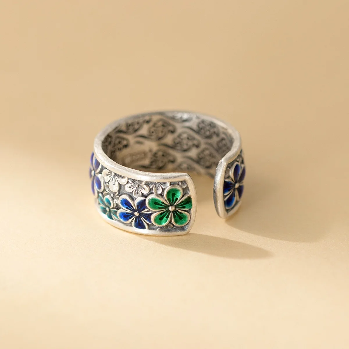 خواتم من الفضة الإسترليني عيار 925 للنساء مجوهرات راقية هندسية قابلة للتعديل خاتم زهرة خضراء بسيط كهدية عيد ميلاد للحفلات