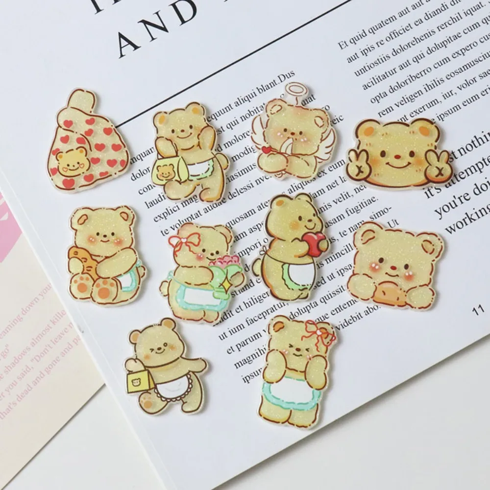 10pcs Sweet Cartoon Character Butter Bear Paster Acrylic DIY Making Hairclip Shiny Phone Decor Badge