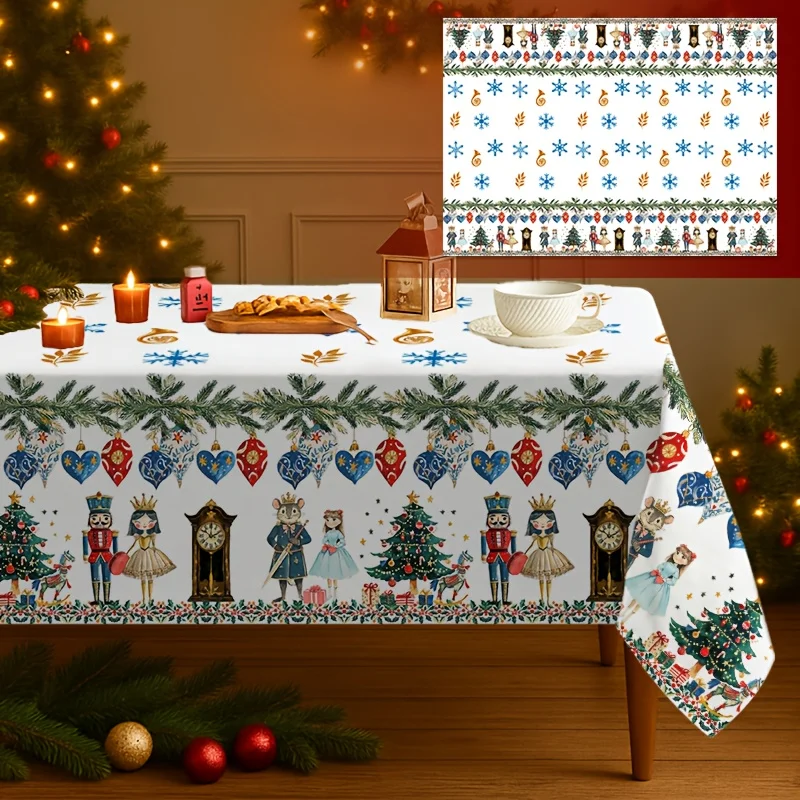 Christmas Nutcracker Snowflakes Tree Rectangle Tablecloth for Table Decor Winter Kitchen Dining Tablecloth Christmas Decorations
