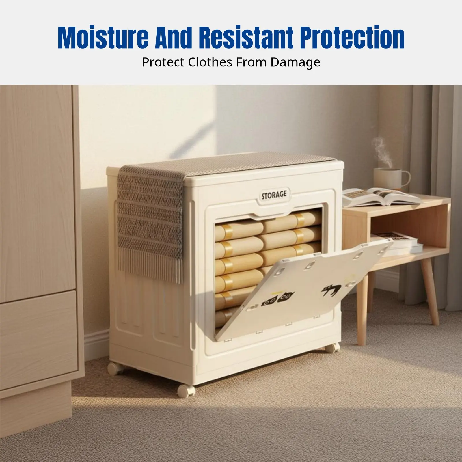 

Большой складной ящик для хранения, органайзер с откидной крышкой и колесиками, для хранения одеял и одежды в спальне