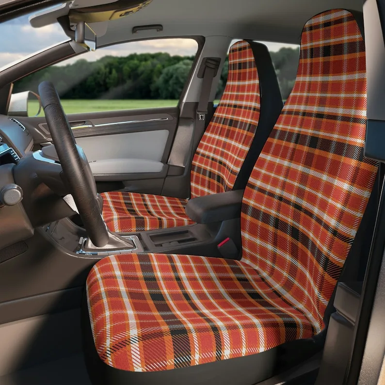 Aesthetic Plaid Seat Cover for Women, Tartan Plaid Aesthetic Car Seat Covers for Vehicle, Car Driver Gift for Her, Bucket Seat