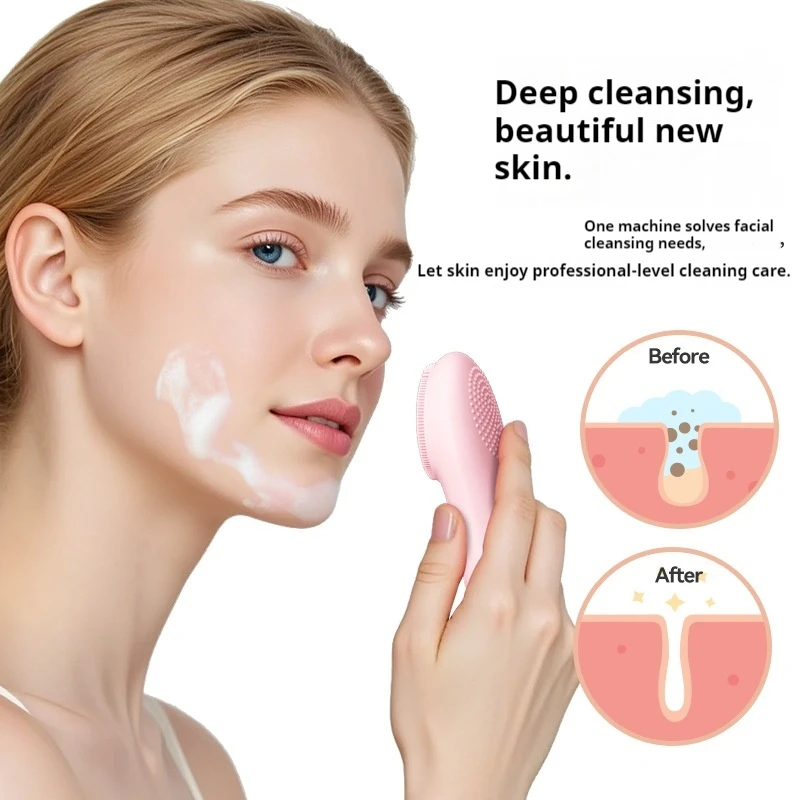 

Hot Compress Electric Face Cleaner Waterproof Silicone Vibration Charging Pore Cleaning Brush