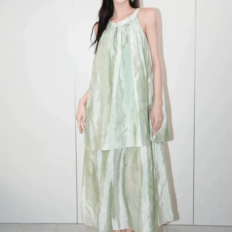 

Zhang Yuxi Celebrity Same Style Dress Women Tie Dye Halter Summer New Mint Mambo Long Dress