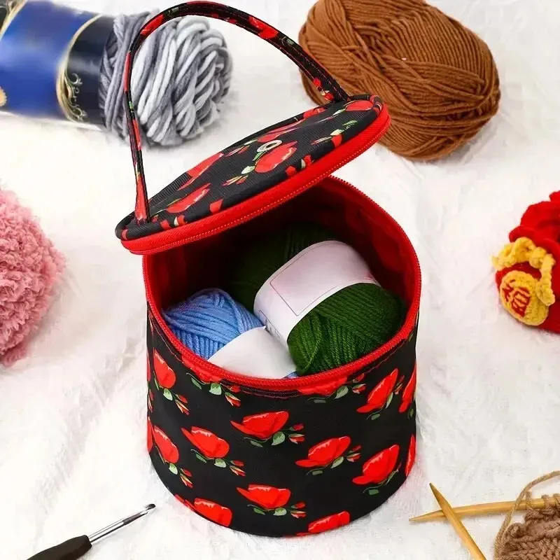 Häkel-Aufbewahrungstasche für den Haushalt, Garn-Strickwerkzeug, handgehaltene Aufbewahrungstasche, tragbares Aufbewahrungsrohr mit integriertem Fadenloch