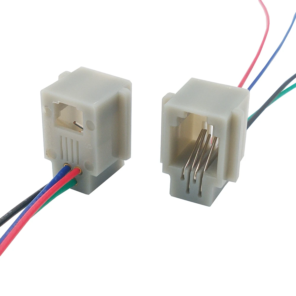 100PCS RJ11 Socket Phone Socket with Cable 4P4C Receiver Socket 616MS Line length customization =200MM