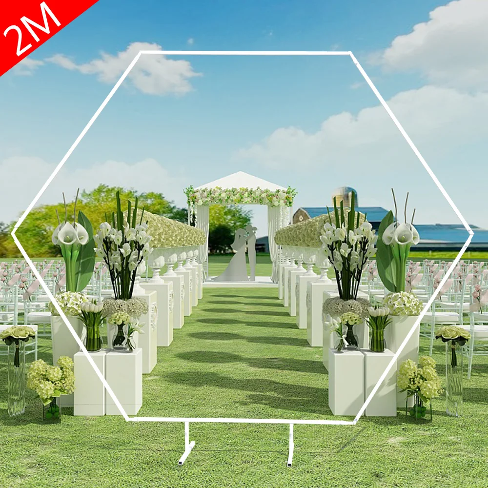 Wedding Arch White 2M Frame Gate Hexagon Frame Wreath Party Metal Wedding Background Decor