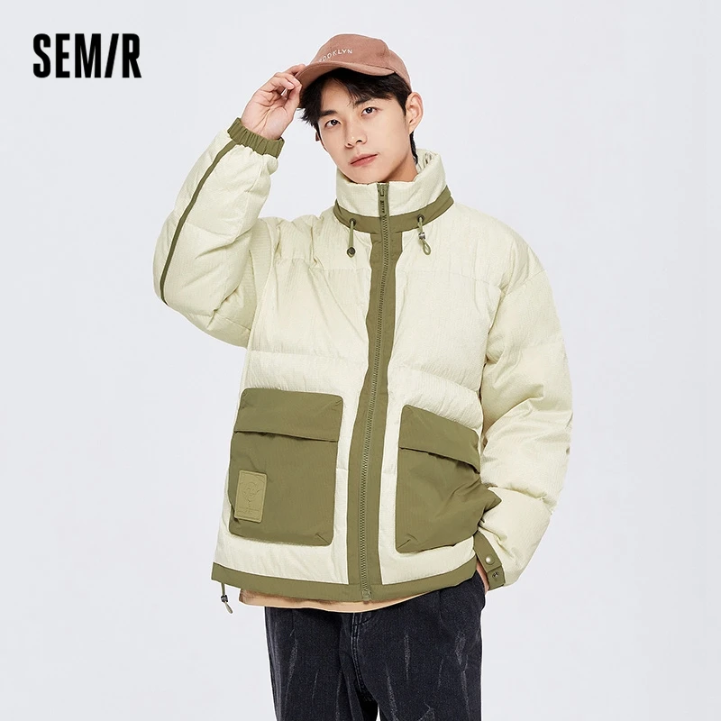 Semir Down Jacket Men Trend Letter Jacket Winter 2022 New Color Contrast Stitching Lovers Clothes