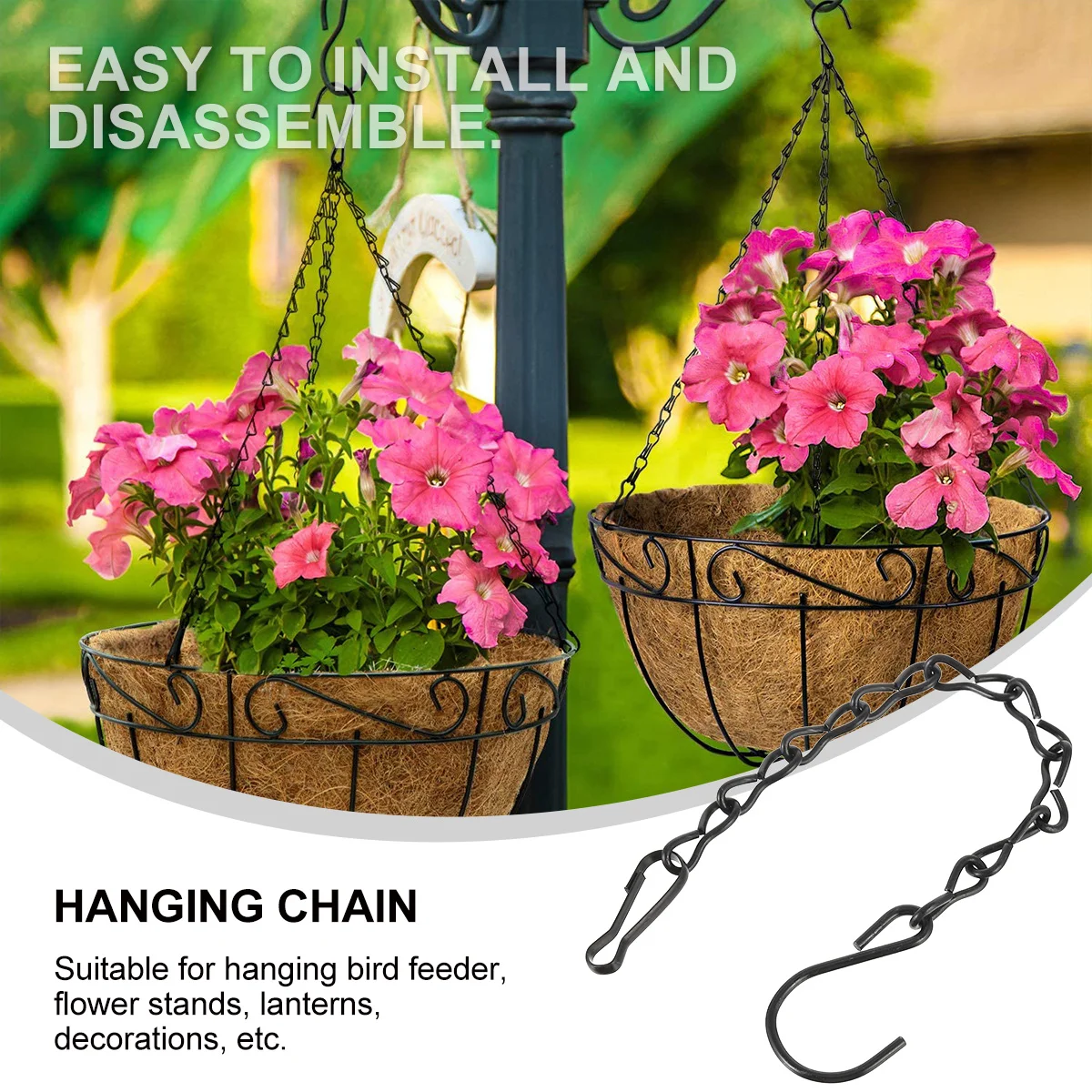 6 Pieces Basket Black Chain Hangers for Bird Feeder Decorations Iron Hook Chains