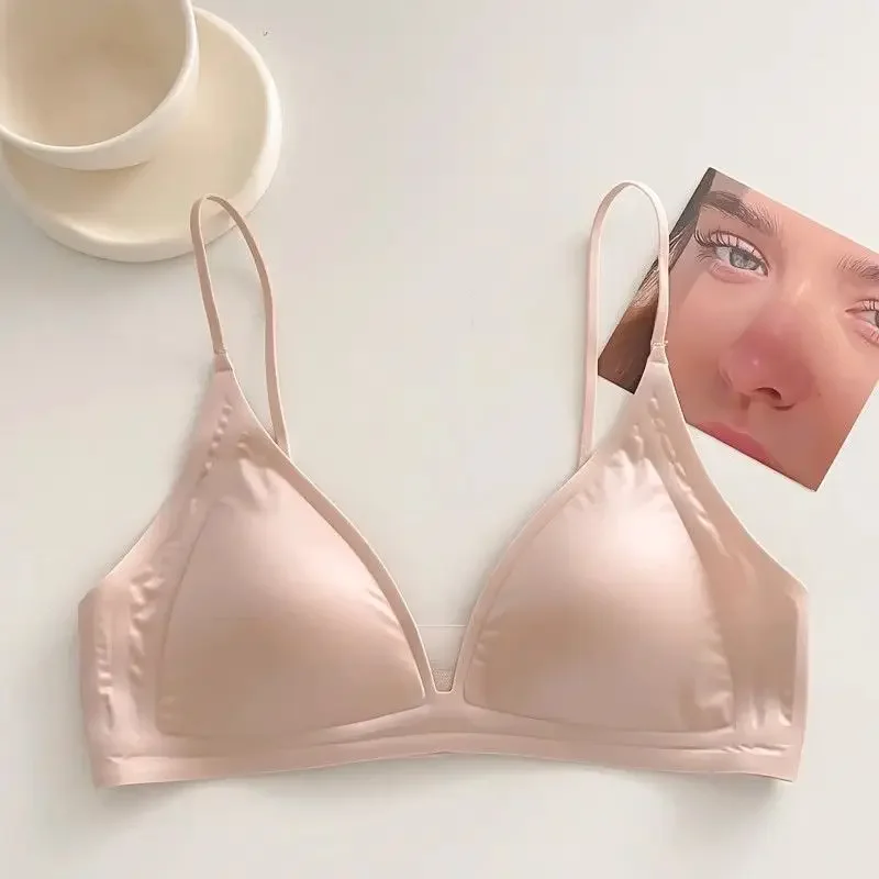 Bezszwowe, obręcze, francuski trójkątny biustonosz, głęboki dekolt V, efekt \"nagiej skóry\", kobiecy, cienki, zapobiegający obwisaniu, wygodny, przyjazny dla skóry i oddychający.