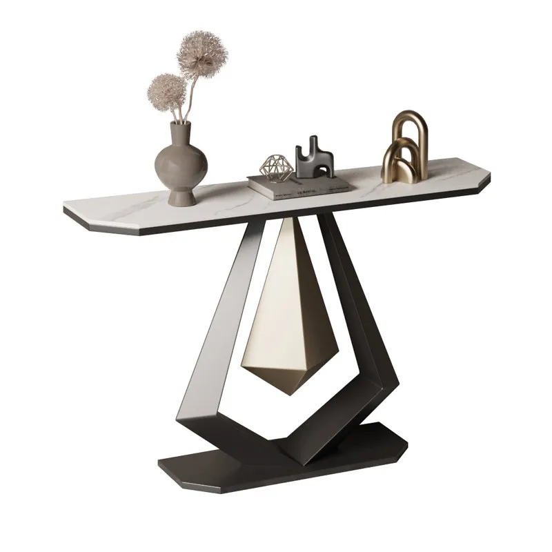 Slate entrance table, facing the door, corridor cabinet against the wall, desk