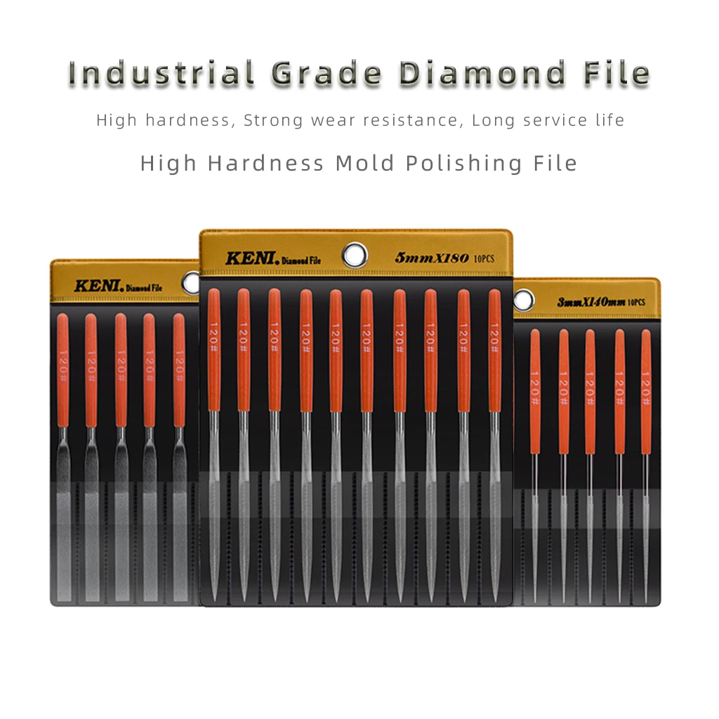 

10pcs 120# Assorted Diamond Files Flat Triangle Square Semicircle Circle Industrial Needle File Hand Tools 3*140 4*160 5*180mm