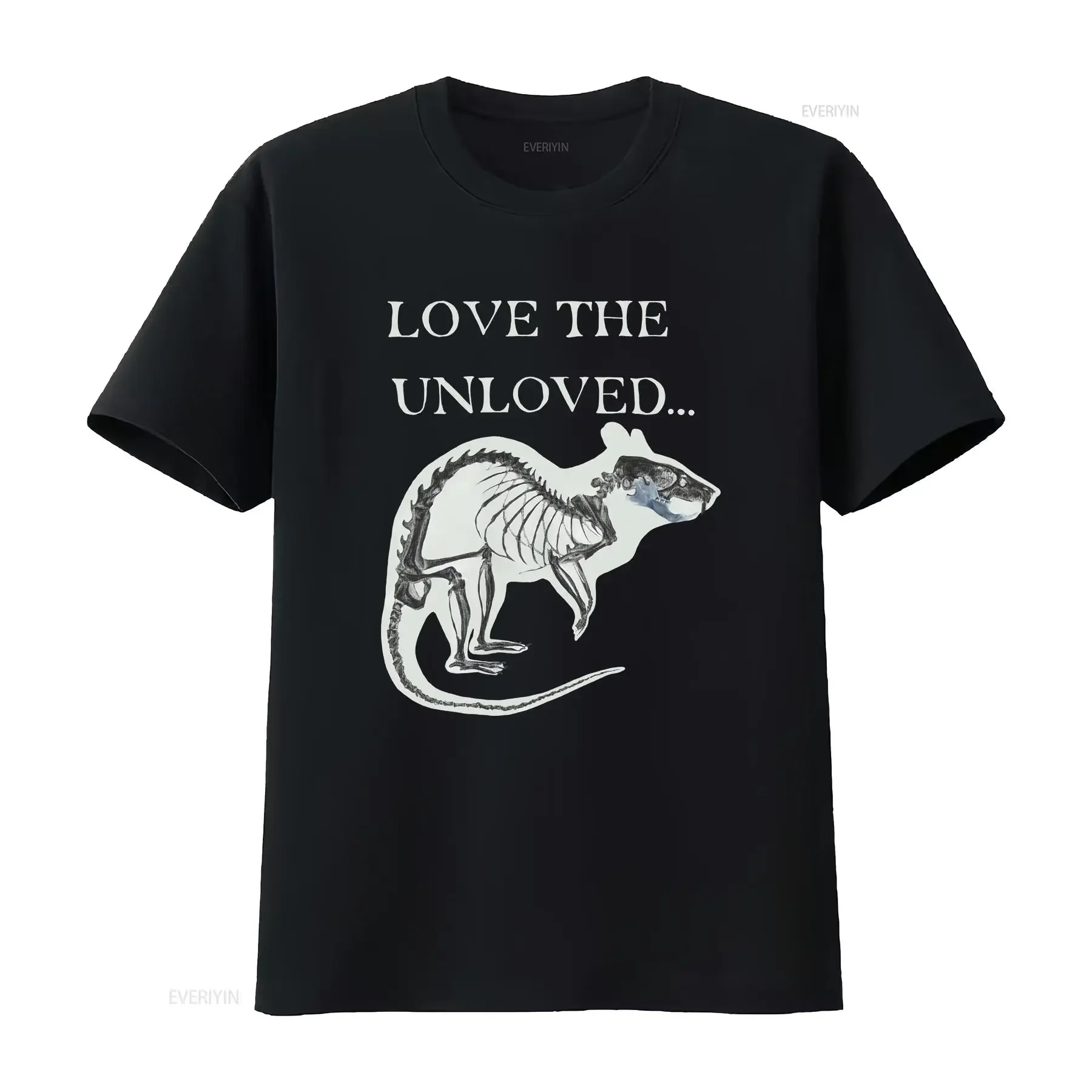 UNLOVED RAT Black gothic cotton T Shirt Love appreciation Skeleton skull Cyberware Dark occult Witchy Nature Alternative Casual