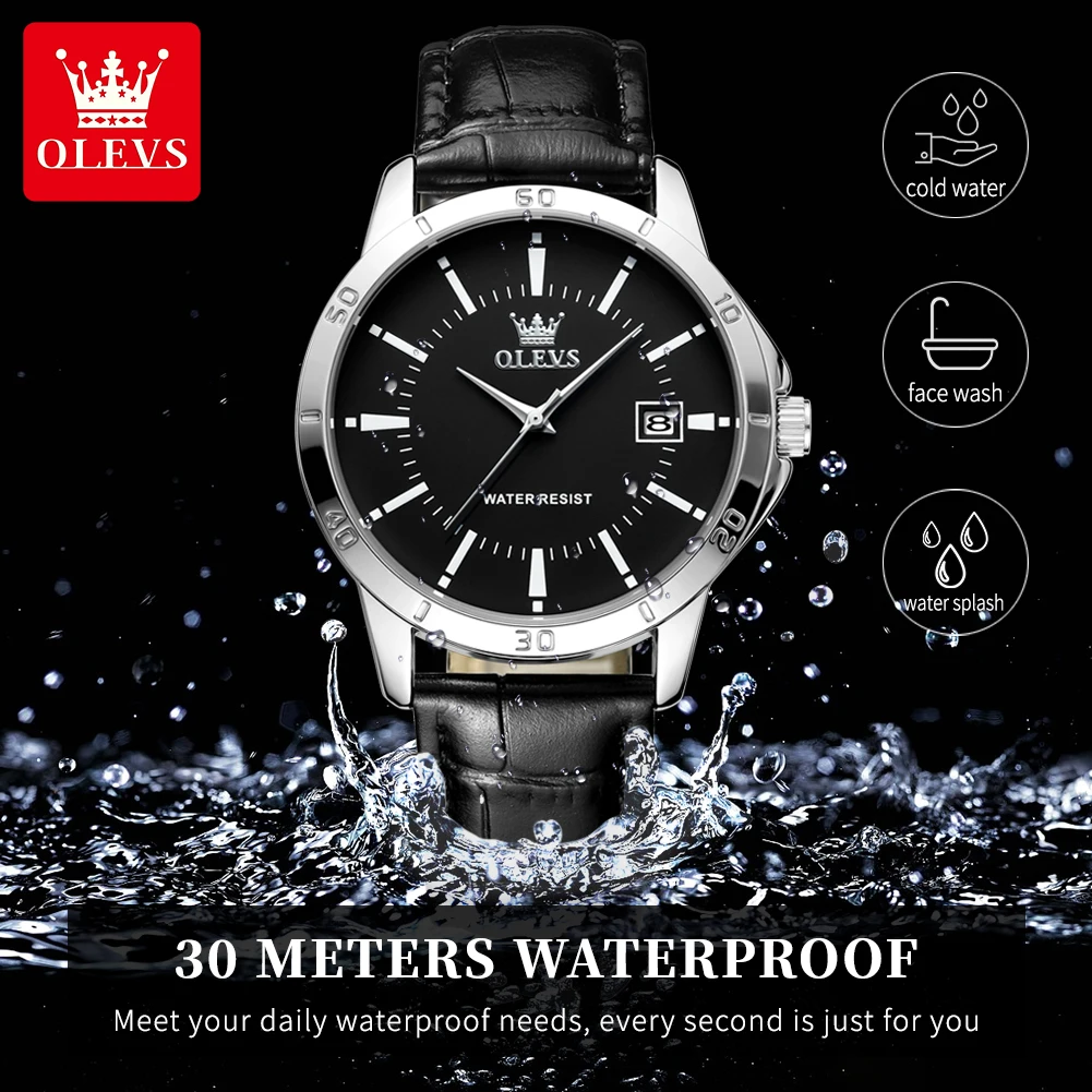OLEVS TY716 남성용 캐주얼 패션 오리지널 쿼츠 시계 방수 야광 가죽 스트랩 날짜 표시 시계 (박스 포함)