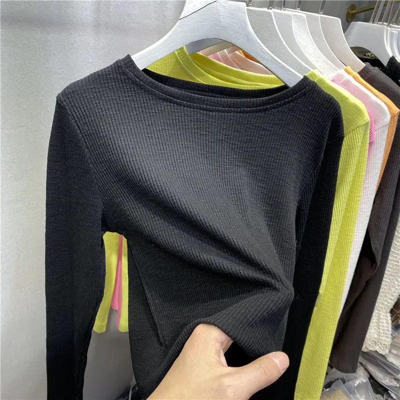 Neck Bright Color Inner Long Sleeve T-shirt Top Women Spring Wear New Korean Internet Famous Versatile Base Shirt Ins Trend