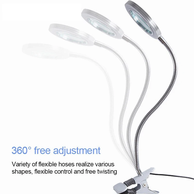 8X Adjustable Magnifier Portable LED Desk Lamp Magnifying Glass with Clip and Circular Light for Elderly Reading/Repair/Jewelry