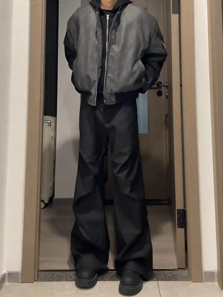 

Men's Folded Cargo Pants Micro Flared CleanFit Design Sensation Drape Sensation High-End Feeling Straight Leg West Pants