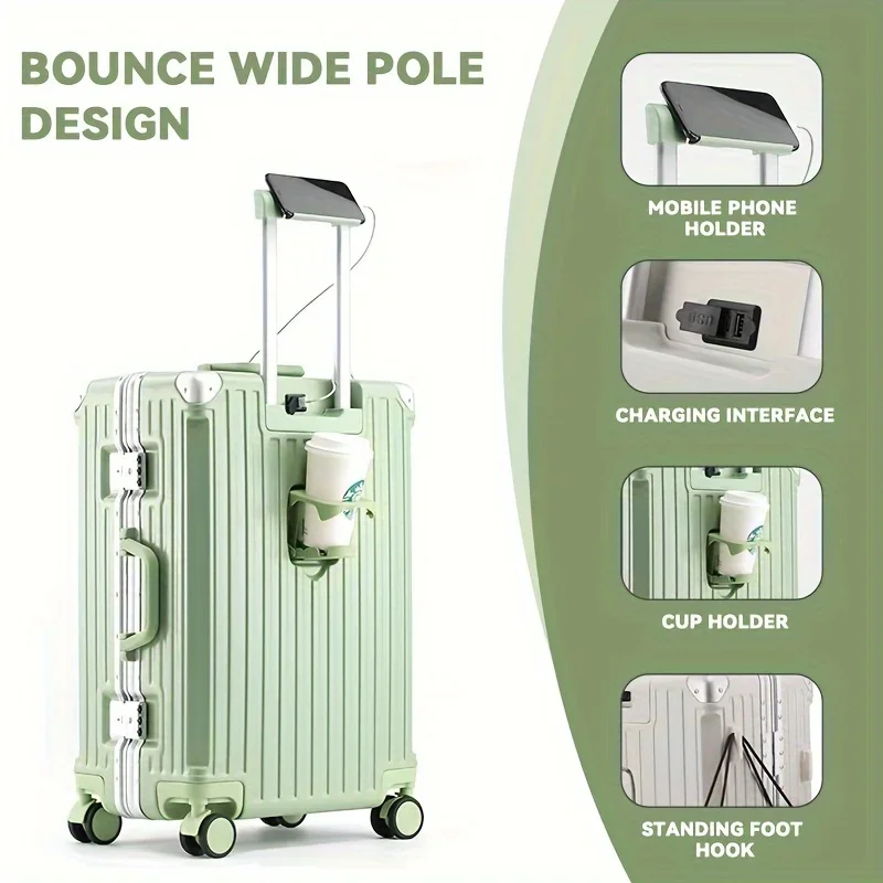 Multifunction Suitcase Luggage with USB Cup Holder Aluminum Frame Password Trolley Case 20/24/26/28 Inch Suitcase Trip Cabin