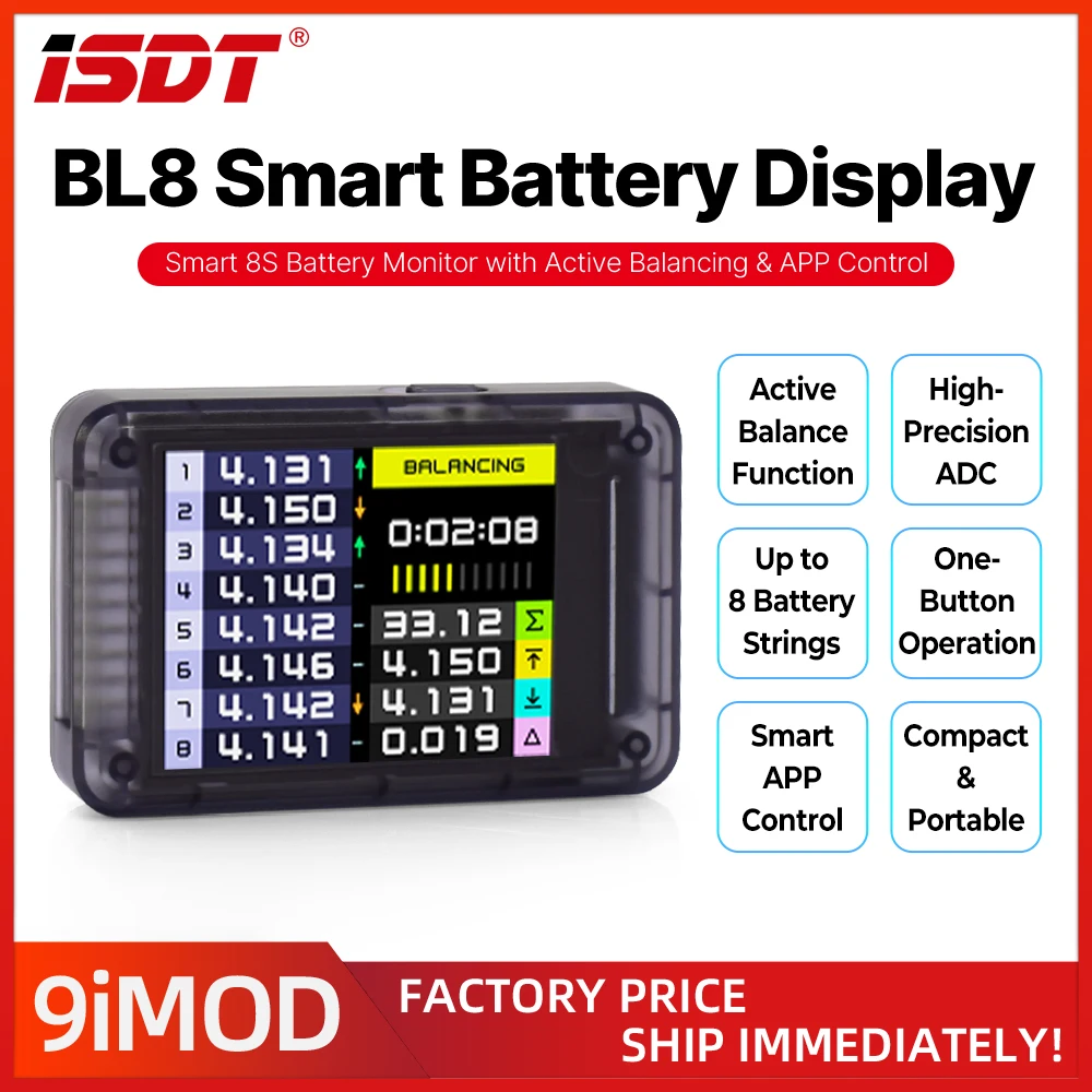 ISDT BL8 Smart Battery Monitor with Active Balancing, High-Precision ADC Plug & Play up to 8 Battery Strings APP Control