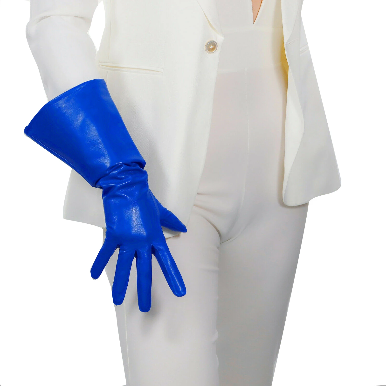 

DooWay Unisex Blue Real Leather Long Gloves Puff Wide Sleeves Touchscreen Gauntlet Style Imported Lambskin for Costumes Dressing