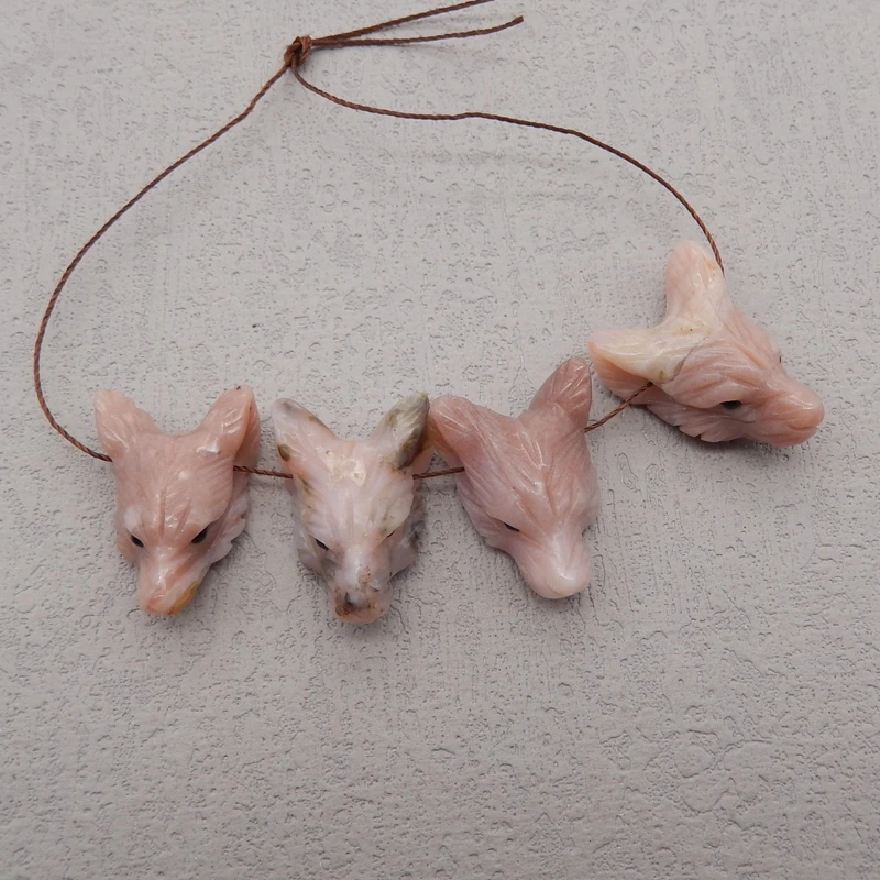 Natural Stone Pink Opal Wolf Head Pendant Bead,Handcarved Animal Pendant DIY Jewelry Necklace Accessories 26x17x10mm 3g