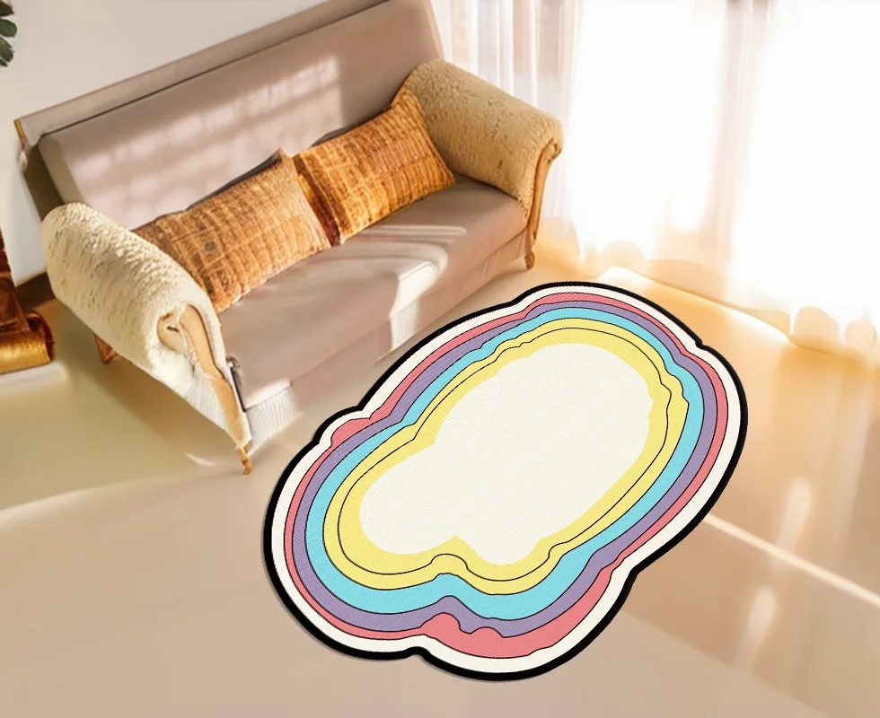 

Rainbow Irregular Carpets for Living Room Home Oval Fluffy Decor Rugs for Bedroom Modern Cartoon Kid Bedside Anti Slip Floor Mat