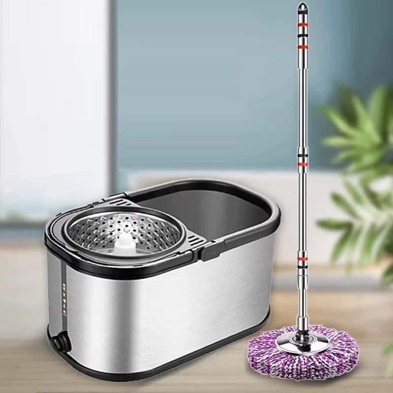 Stainless Steel Mop Bucket, Double Drive, Durable Rotating Dry Cleaning Mop