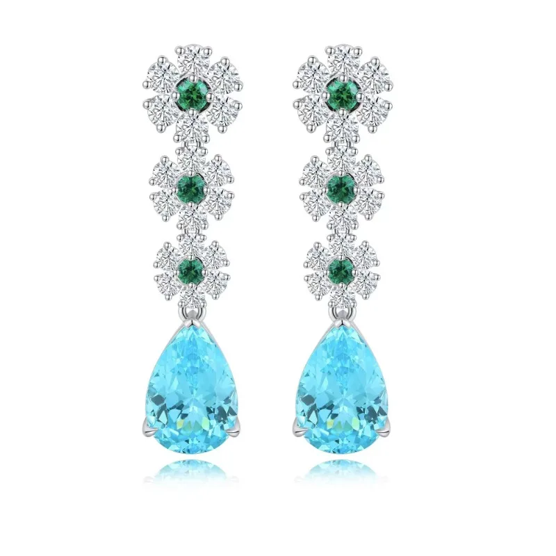 

Ruihe Luxury Top Sale 925 Silver Lab Grown Paraiba Sapphire with Simulated Diamond Zirconia Green White Elegant Earrings Women