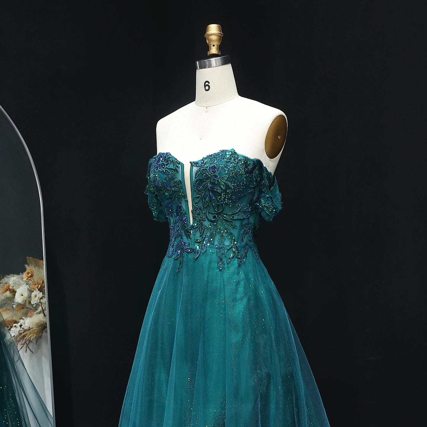 Sharon disse verde esmeralda a linha fora do ombro 2025 longo sem costas com rendas vestidos de festa de noite para mulher sh224 personalizado