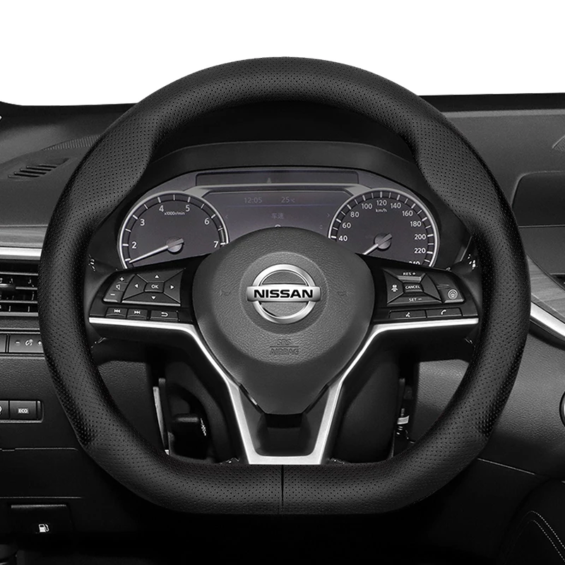 Pokrowiec na kierownicę w kształcie litery D do Nissana Ultracienka skóra z mikrofibry Sylphy Sentra Altima Teana Qashqai Rogue Sport X-Trail Rogue Kicks Bluebird Maxima Ariya Pathfinder