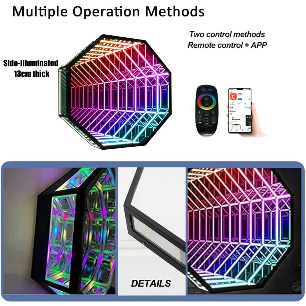 3D أضواء الجدار مرآة اللانهاية معلقة ، ضوء اللانهاية ، التطبيق التحكم عن بعد ، جهاز استشعار الصمام ، 3D