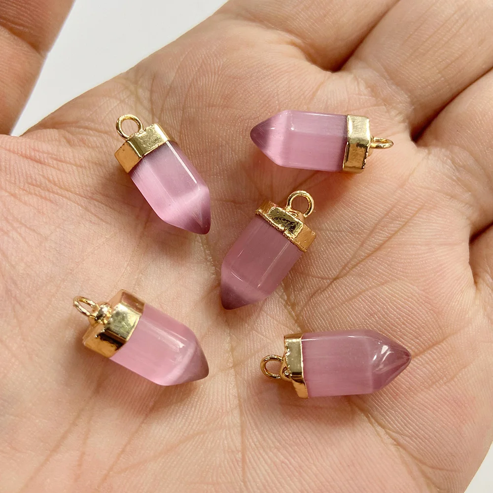 5pcs Natural Stone Small Hexagonal Charm Pendulum  Crystal Gem Pendants for Jewelry Making Necklace Earrings Accessories 7*14MM image 3