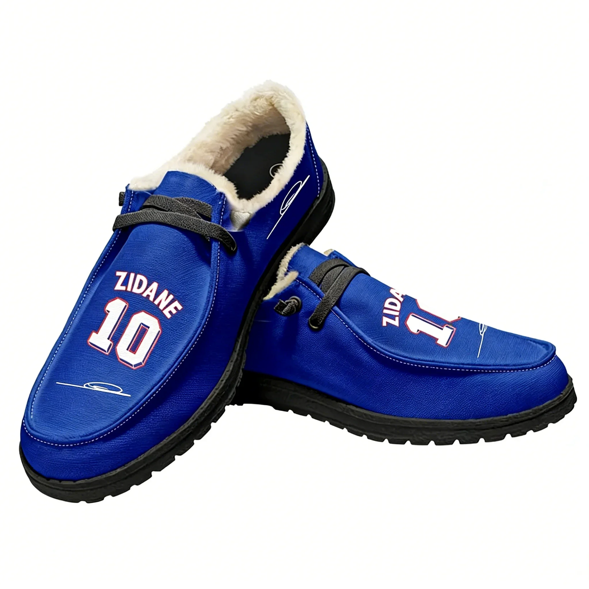 

Zidane No.10 Plush Loafers Men Woman Youth Casual Flat Shoes France Soccer Star Keep Warm Footwear Custom Made Shoe Black