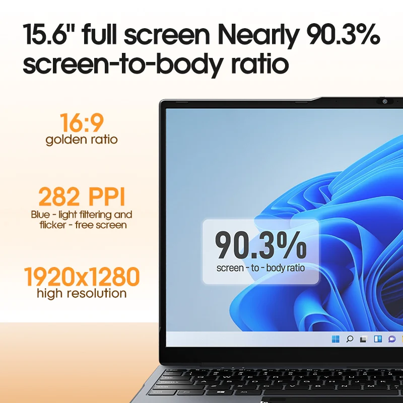 Computadora portátil ultradelgada de 15,6 pulgadas, 16GB de RAM, 512GB SSD, Intel N5095, pantalla FHD de 1920x1080, Windows 10, ordenador portátil para estudio de oficina