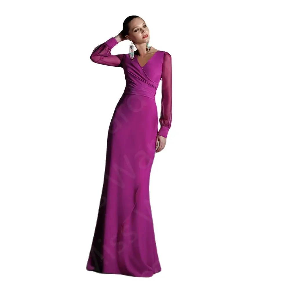 Latest Arrival Purple Mother Dresses 2023 Simple  of the Bride Gowns Long Sleeves Wedding Party  Buttons Back On Sale