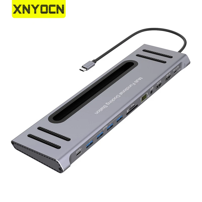 

Xnyocn Docking Station 12 in 1 Usb C Hub Type C Dual Hdmi Compatible 4K Rj45 Ethernet PD 3.0 Fast Charge for MacBook iPad Phone