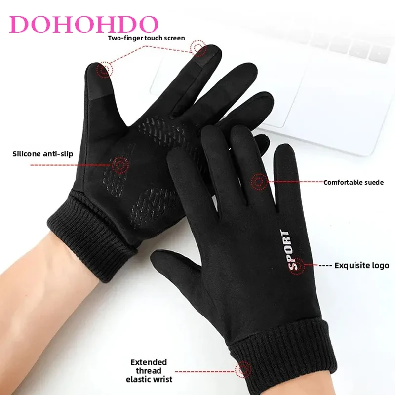 Gloves Men Thick Warm Touch Screen In Autumn Winter Driving Outdoor Cycling Refers To Fishing Black Gloves Winter Accessories