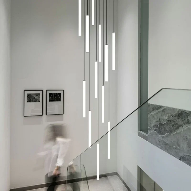 Modern Led Stair Ceiling Chandelier Villa Loft Pendant Light Living Room Home Decor Building Lustre Indoor Lighting Hanging Lamp