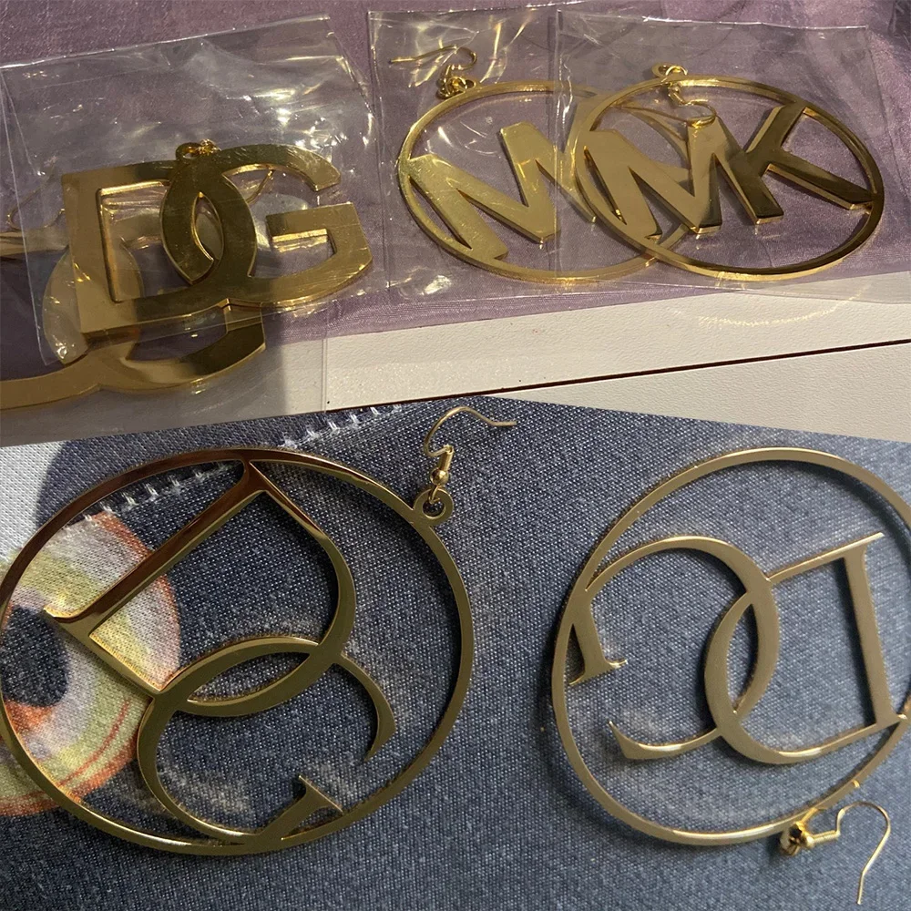 Women's Personalized Hoop Earrings Customized Name Initial Earrings Gold Pendant Crochet Earrings Stainless Steel Jewelrtys