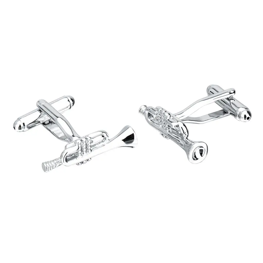 Brass Trumpet Cufflinks Elegant Mens Sleeve Buttons Music Note Studs Gift Box for Formal Shirt
