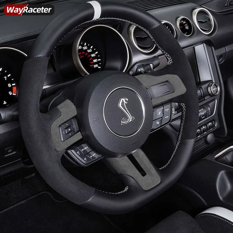 Ultrasuede Car Steering Wheel Cover Sticker Button Trim Frame For Ford Mustang 2015-2022 S550 Shelby GT GT500 GT350 Accessories