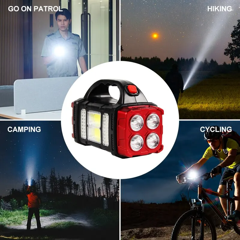 Solar Powered Rechargeable LED Multifunctional Portable Light USB Dual Light Source Outdoor Searchlight Camping Light Strong Fla