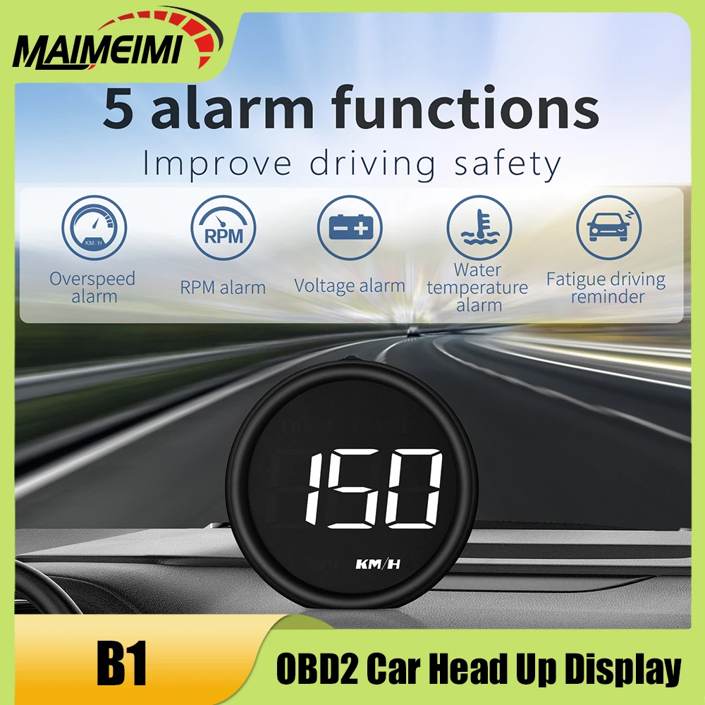 

B1 OBD2 HUD Car Head Up Display Projector Alarm EOBD Auto Fuel Consumption Speedometer KMH Water Temperature Gauge Voltmeter